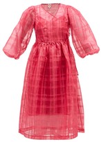 Thumbnail for your product : Shrimps Georgia Checked Cat-print Organza Wrap Dress - Pink