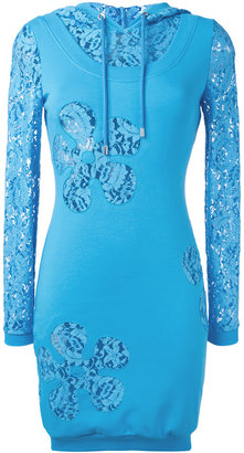 Moschino lace panel hoodie dress - women - Cotton/Polyamide/Rayon/Other fibres - 40