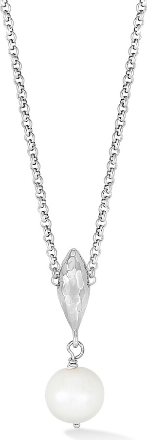 Dower & Hall Marquise & Round White Pearl Pendant In Sterling Silver