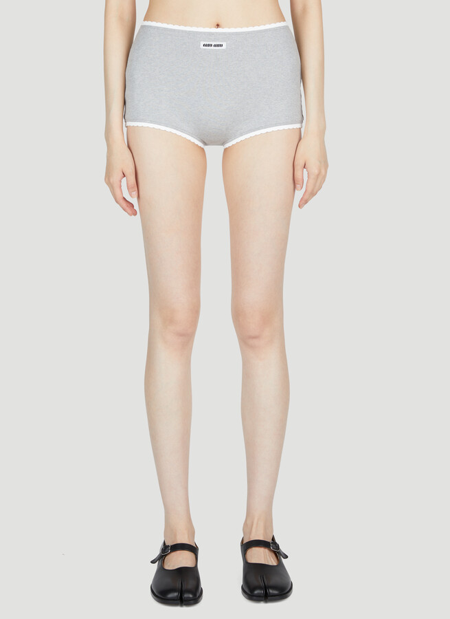 Miu Miu Logo Rib Briefs - Woman Shorts Grey M - ShopStyle