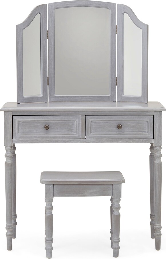 Dunelm Lucy Cane 2 Drawer Dressing Table Set with Mirror Grey