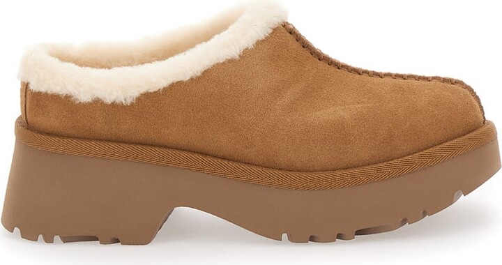 UGG New Height Mule With Brown Suede Women's Embossed Stitching Detail