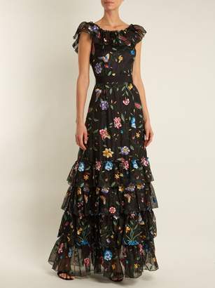 Goat Fairytale Floral Embroidered Silk Organza Gown - Womens - Black Multi