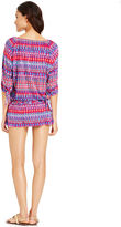 Thumbnail for your product : La Blanca Three-Quarter-Sleeve Printed Smocked Drop-Waist Cover-Up