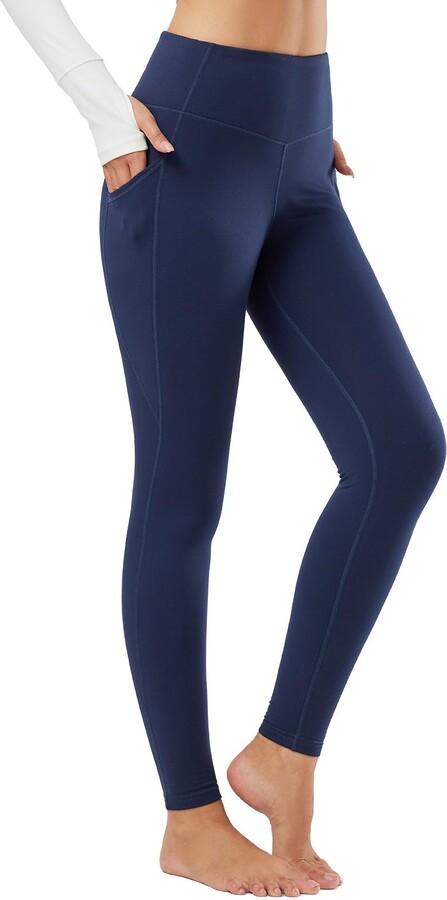 BALEAF Women's Fleece Lined Leggings Thermal Pants with Pockets Winter Warm  High Waisted Yoga Tights Navy Blue 28 S - ShopStyle Activewear Trousers