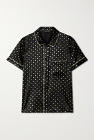 Thumbnail for your product : Morgan Lane Tami Metallic-trimmed Printed Silk-blend Satin Pajama Shirt - Black