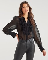 Thumbnail for your product : 7 For All Mankind Chiffon Ruffle Yoke Top in Jet Black