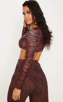Thumbnail for your product : PrettyLittleThing Rust Zebra Underwired Long Sleeve Bikini Top