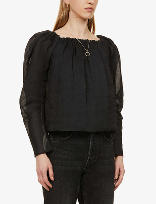 Frame Balloon-sleeve off-the-shoulder ramie top