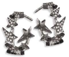 Diane Kordas Star Diamond Line 18K Black Gold Hoop Earrings/0.5"