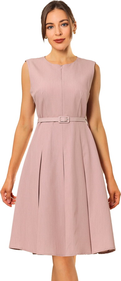 DARING DIVA Women’s A Line Sleeveless Zip Up Office Work Flare Dress 2XL Pink