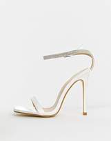 Thumbnail for your product : Barely There Be Mine Bridal Lylie ivory satin diamante strap sandals-White