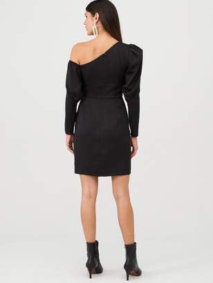 Very One Shoulder Tie Front Mini Dress - Black