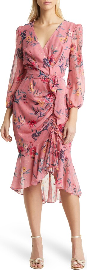 Eliza J Metallic Fleck Floral Long Sleeve Body-Con Dress - ShopStyle