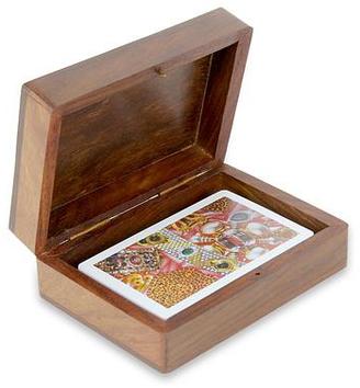 Hand Crafted Wood and Brass Box and Playing Cards Set, 'King of Spades'
