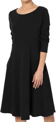 TheMogan Women's Short Sleeve Pocket Stretch Cotton Fit & Flare Dress Dark Plum L