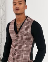 Thumbnail for your product : ASOS DESIGN super skinny suit suit vest in burgundy and camel wool blend check