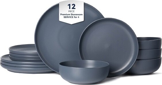 AGHANA DIGITALS AghanaDigitals12-PieceStonewareDinnerwareSet:4DinnerPlates4SaladPlates4Bowls-Blue