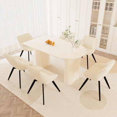 Hokku Designs Medieval Modern Style Mdf Dining Table And Pu Dining Chair Set 6 Sets Of Black Metal Leg Dining Chairs Suitable For Kitchen & Home