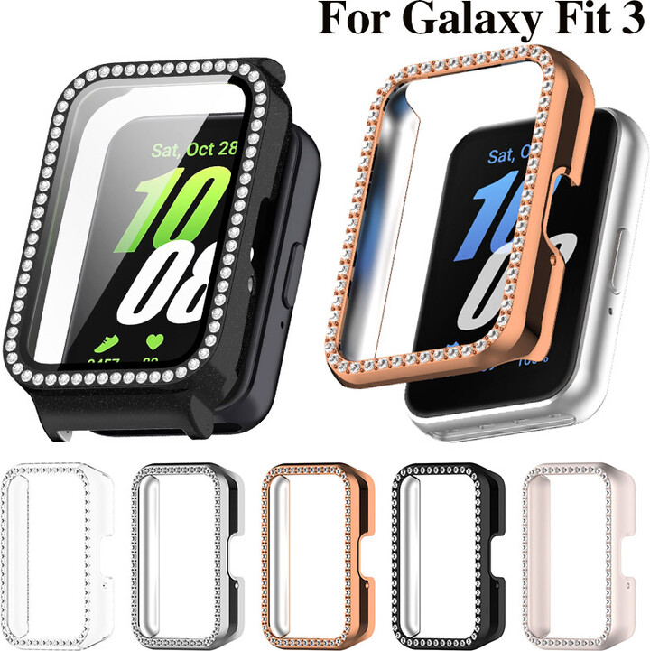 CAOWTAN Protector Bling PC Hollow Case For Samsung Galaxy Fit 3 Samrt Watch Strap Diamond Crystal Bumper Protective Cover Screen