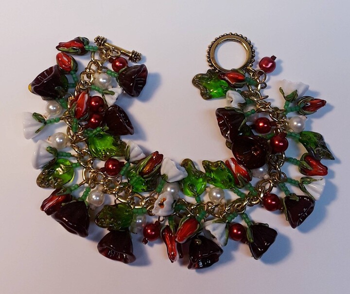 Etsy Dark Red Bellflower Lampwork Charm Bracelet