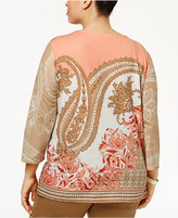 Thumbnail for your product : Alfred Dunner Plus Size Just Peachy Collection Embellished Knit Top