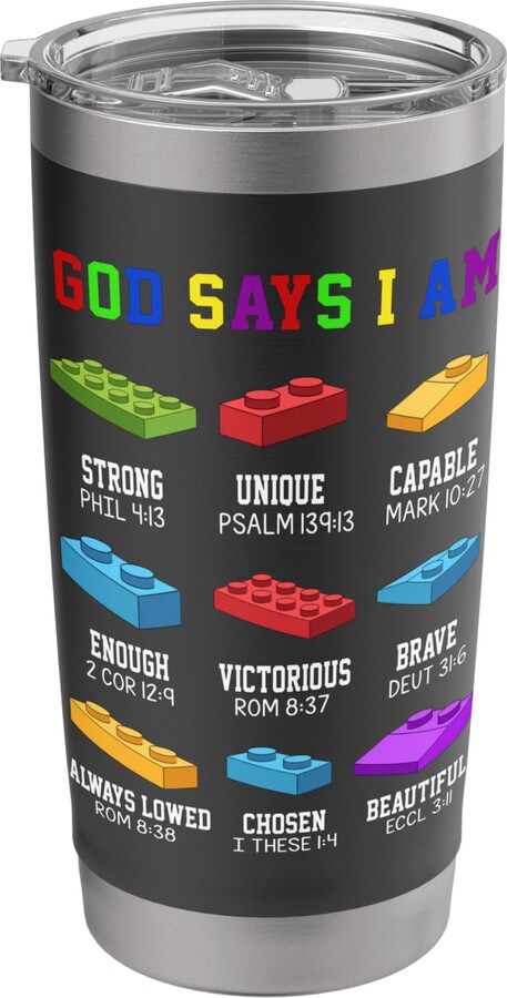 God Says I Am Building Brick Builder Block Boys Christ Stainless Steel Insulated Tumbler