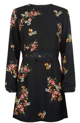 AX Paris Black Floral Print Crochet Waist Dress