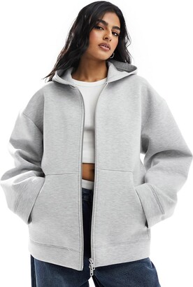 トップス VOLUME GATHERED ZIP UP HOODIE Buy Black/Grey Marl Cotton Rich Heavyweight Jersey Full Zip