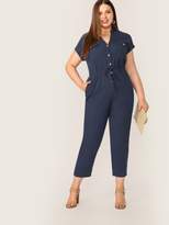 Thumbnail for your product : Shein Plus Drawstring Waist Button Front Utility Overalls