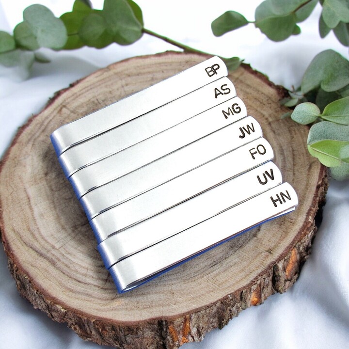 Etsy Set Of 7 - Hand Stamped Tie Clip, Made Of Aluminum, Personalized Gift For Him, Wedding Favors, Initials Men's Gift, Gifts