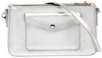 Prada Metallic Silver Saffiano Leather Crossbody Bag