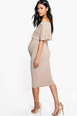 boohoo NEW Womens Maternity Off The Shoulder Midi Dress in Viscose 5% Elastane