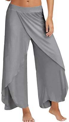 Haloon Womens Sexy High Slit Solid Flowy Layered Cropped Palazzo Pants L