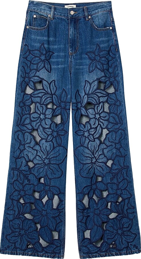 Sandro Women's Embroidered Jeans - Blue Jean - Size 2