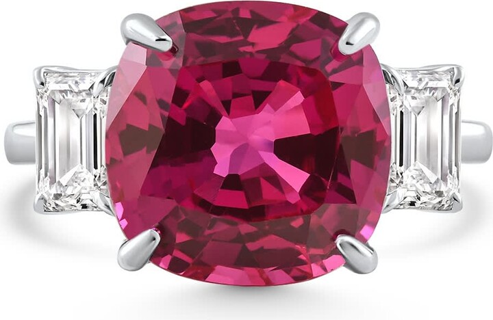 Pompeii3 8.50Ct Cushion Ruby & Emerald Cut Diamond Ring 14k White Gold Lab Grown Size: 5.5