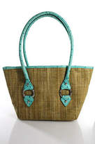 Thumbnail for your product : Elaine Turner Designs Teal Beige Straw Leather Sahoulder Handbag