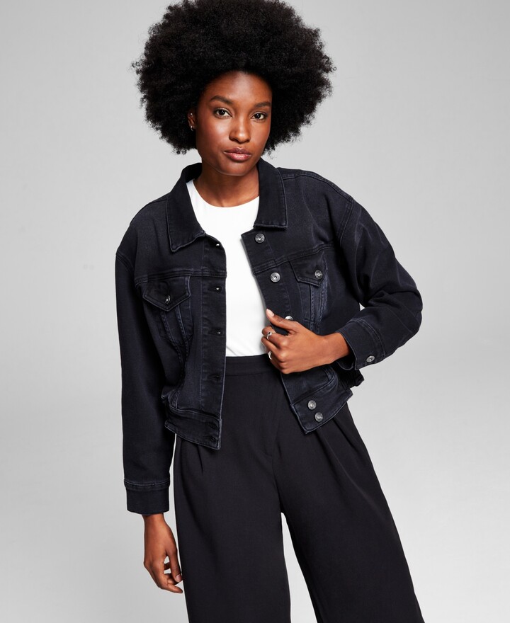 crop black denim jacket