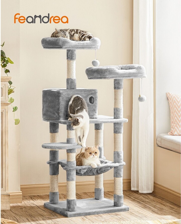 FEANDREA Cat Tree, 58" MultiLevel Cat Tree with SisalCovered Scratching Posts, Plush Perches