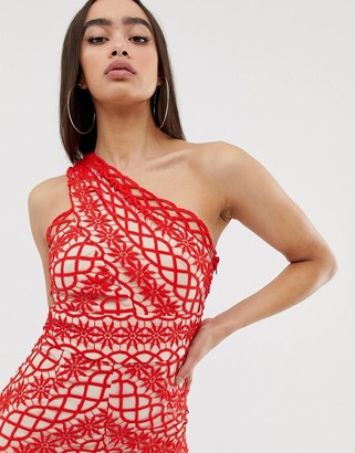 Love Triangle lace one shoulder midi dress