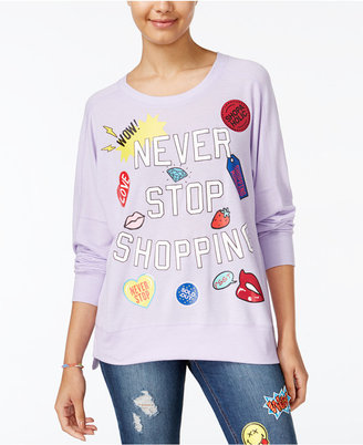 Rampage Juniors' Never Stop Shopping Oversized Graphic Sweatshirt