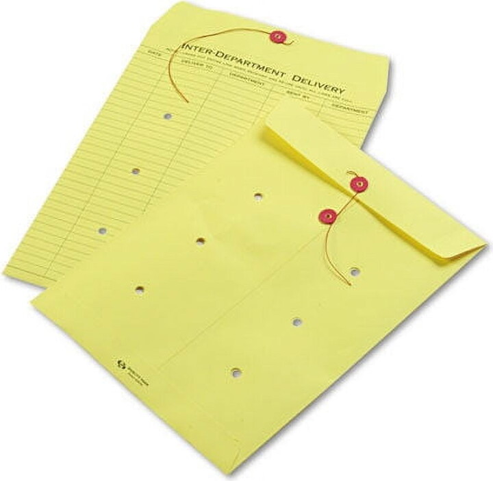Quality Park Colored Paper String & Button Interoffice Envelope 10 x 13 Yellow 100/Box 63576