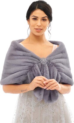 Aukmla Women's Wedding Fur Wraps and Shawls Bridal Fur Stole and Scarves with Brooch for Bridesmaid (Purple)