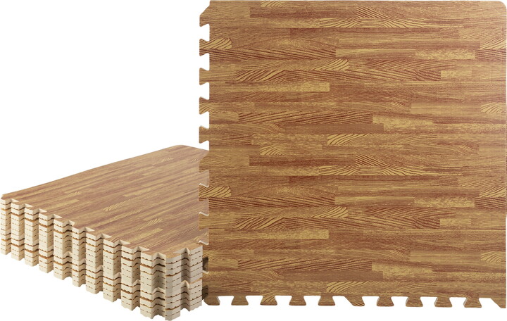 Stalwart EVA Foam Floor Tiles 12-Pack - 48 SQFT Woodgrain Puzzle Mats, Light