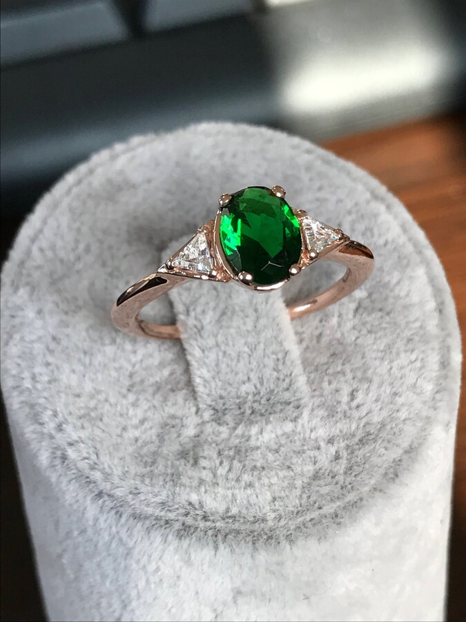 Etsy Rose Gold Ring Solitaire Triangle Ring 14K Solitaire Engagement Rings Emerald Christmas Gift For Her