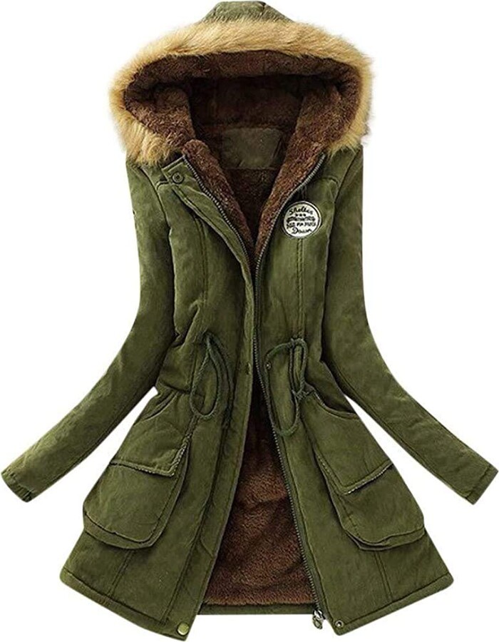 Ulanda Womens Hooded Warm Winter Coats with Faux Fur Lined Outwear Zipper Pocket Jacket Parkas Long Coats 