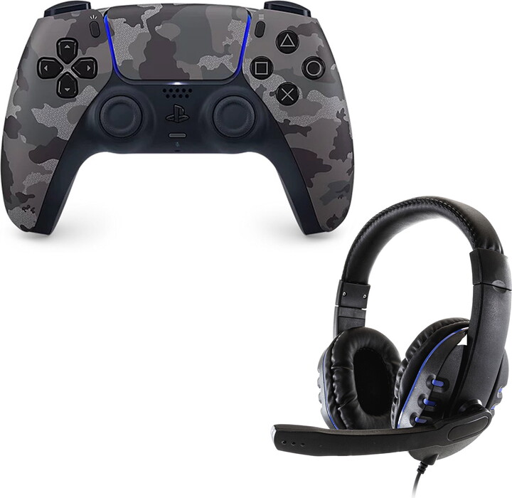 PlayStation DualSense Controller in Camo Gray with Universal Headset