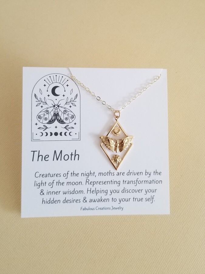 Etsy Moth Necklace, Sun & Moon Charm Jewelry, Pendant, Bug Intuition Gold Necklace