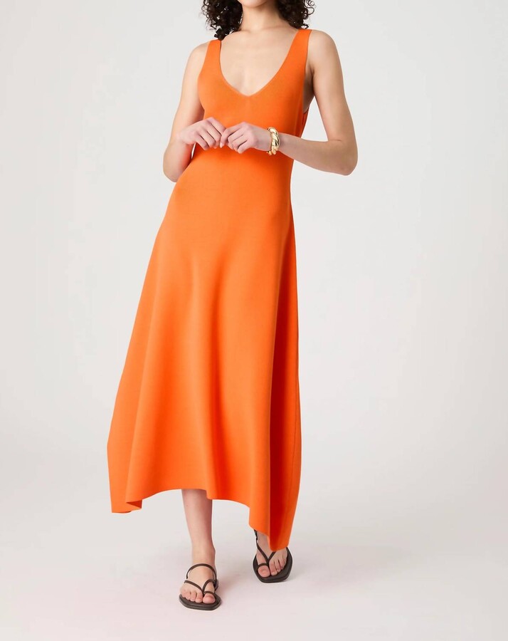 French Connection Fit & Flare Knit Midi Dress In Miami Orange
