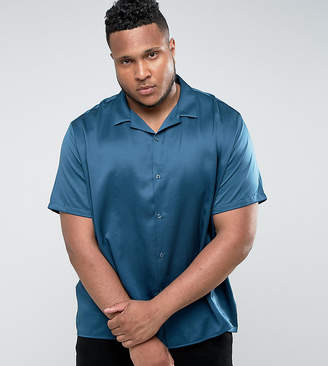 ASOS Plus Oversized Sateen Shirt With Revere Collar In Teal